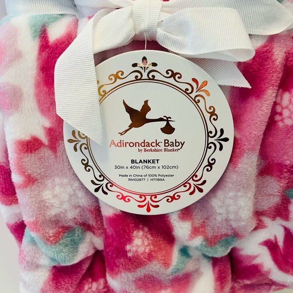 Adirondack Baby by Berkshire Lot of 2 Blankets Pink & White Ribbons Bows Flowers - Picture 4 of 12